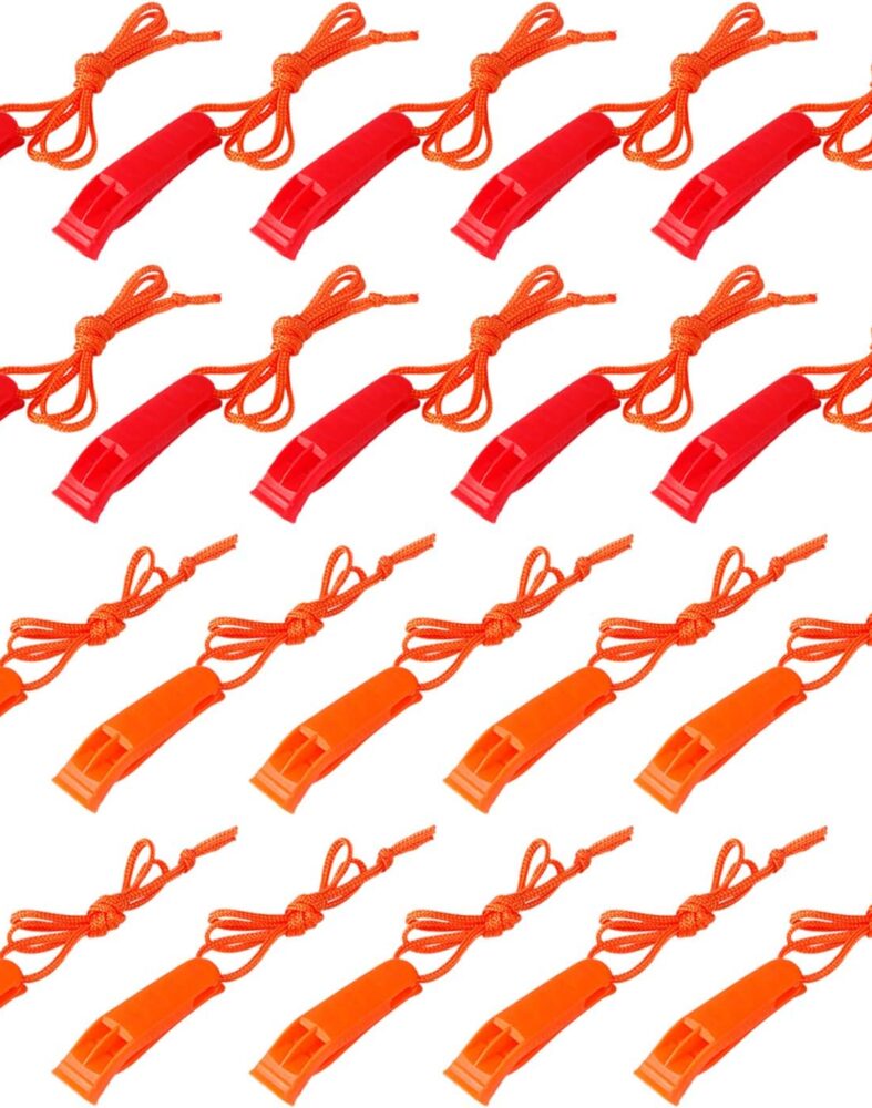 AUGSUN 40 Pcs Emergency Safety Whistle Plastic Whistles Set with Lanyard,Red and Orange