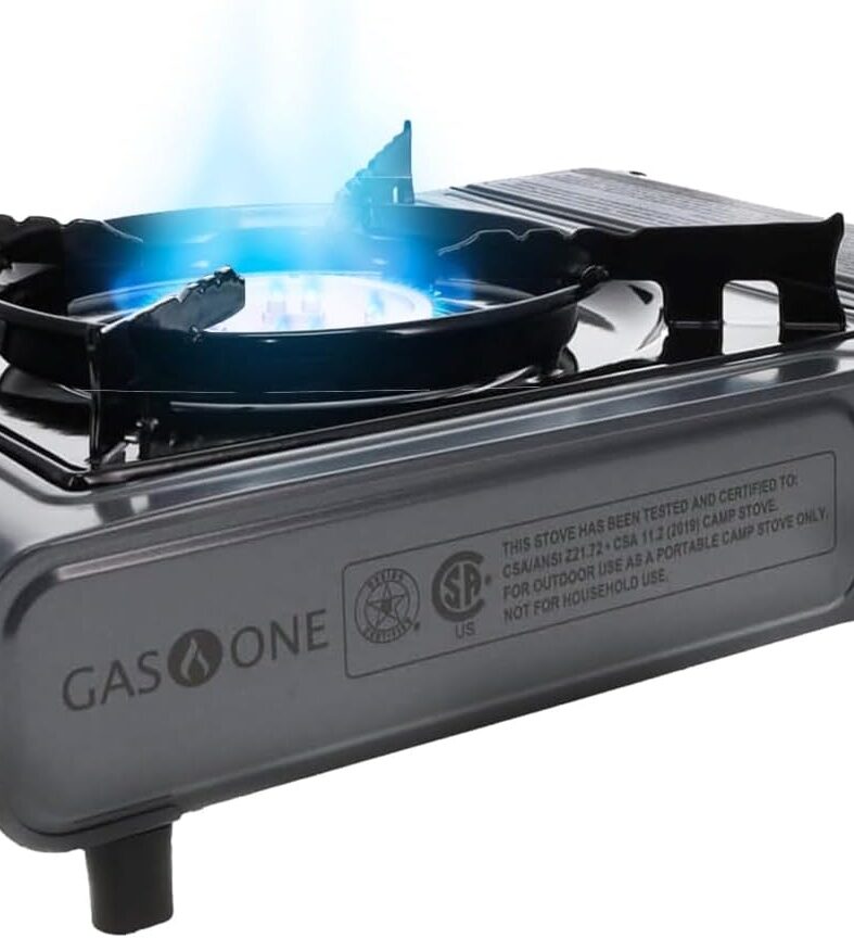 Gas One Portable Butane Camping Stove with Case: Automatic Ignition, Precise Heat Control - Camping & Tailgating and Outdoor Cooking